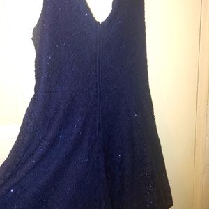 City Studios Juniors' V-Neck Glitter Lace Dress Navy Blue